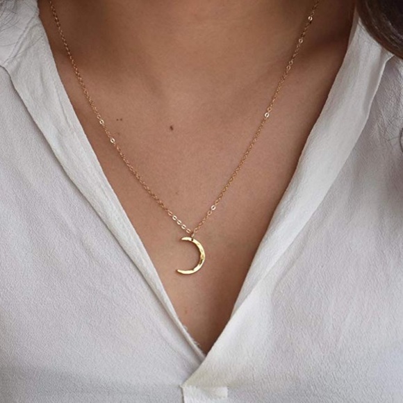 Dainty Crescent Moon Necklace 14K Gold Plated - Picture 2 of 3